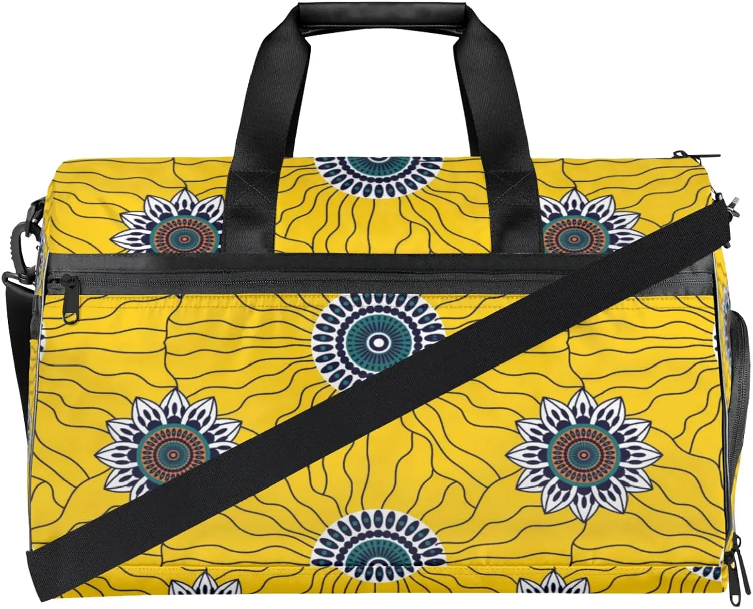Art Abstract Gym Bags for Men Women, 43L Medium Sports Yellow Flower Travel Duffel Bag for Men with Shoe Compartment,Carry on Bags for Airplanes Women