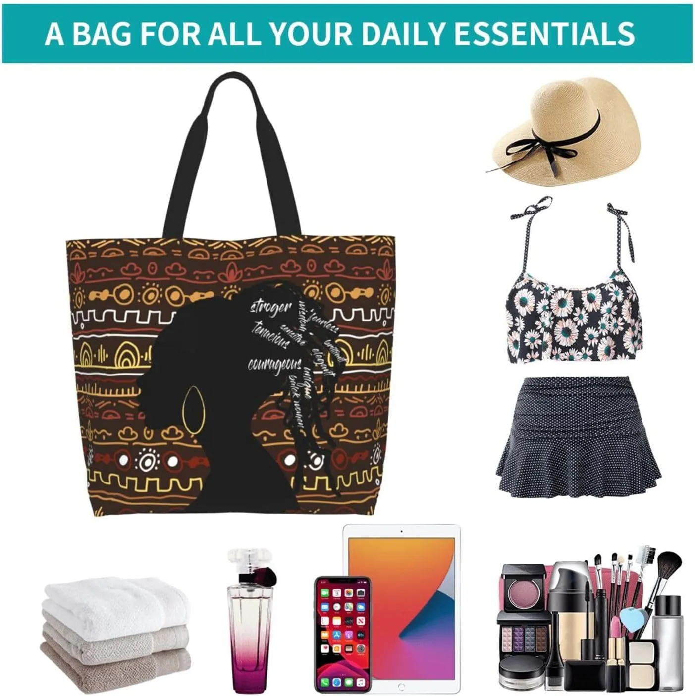 ASYG African American Black Women Shoulder Bag African Women Bags Storage Handle Shopping Bag Women Portable Bag