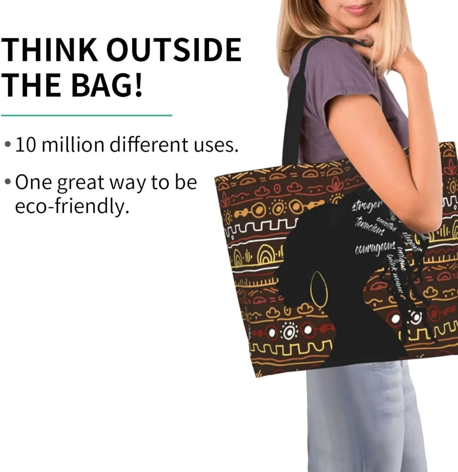 ASYG African American Black Women Shoulder Bag African Women Bags Storage Handle Shopping Bag Women Portable Bag