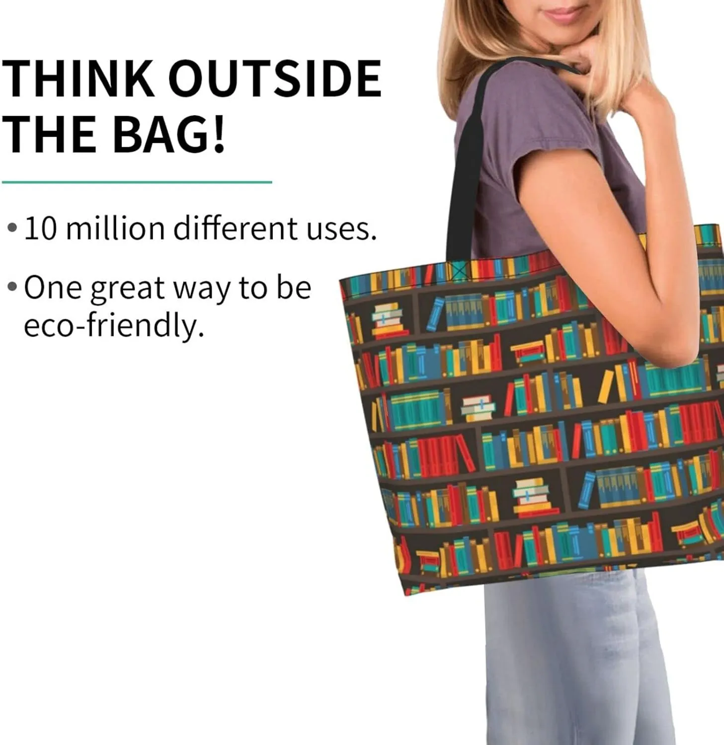 ASYG Books Tote Shoulder Bag Library Grocery Bags Storage Handle Shopping Bag Portable Cute Bag