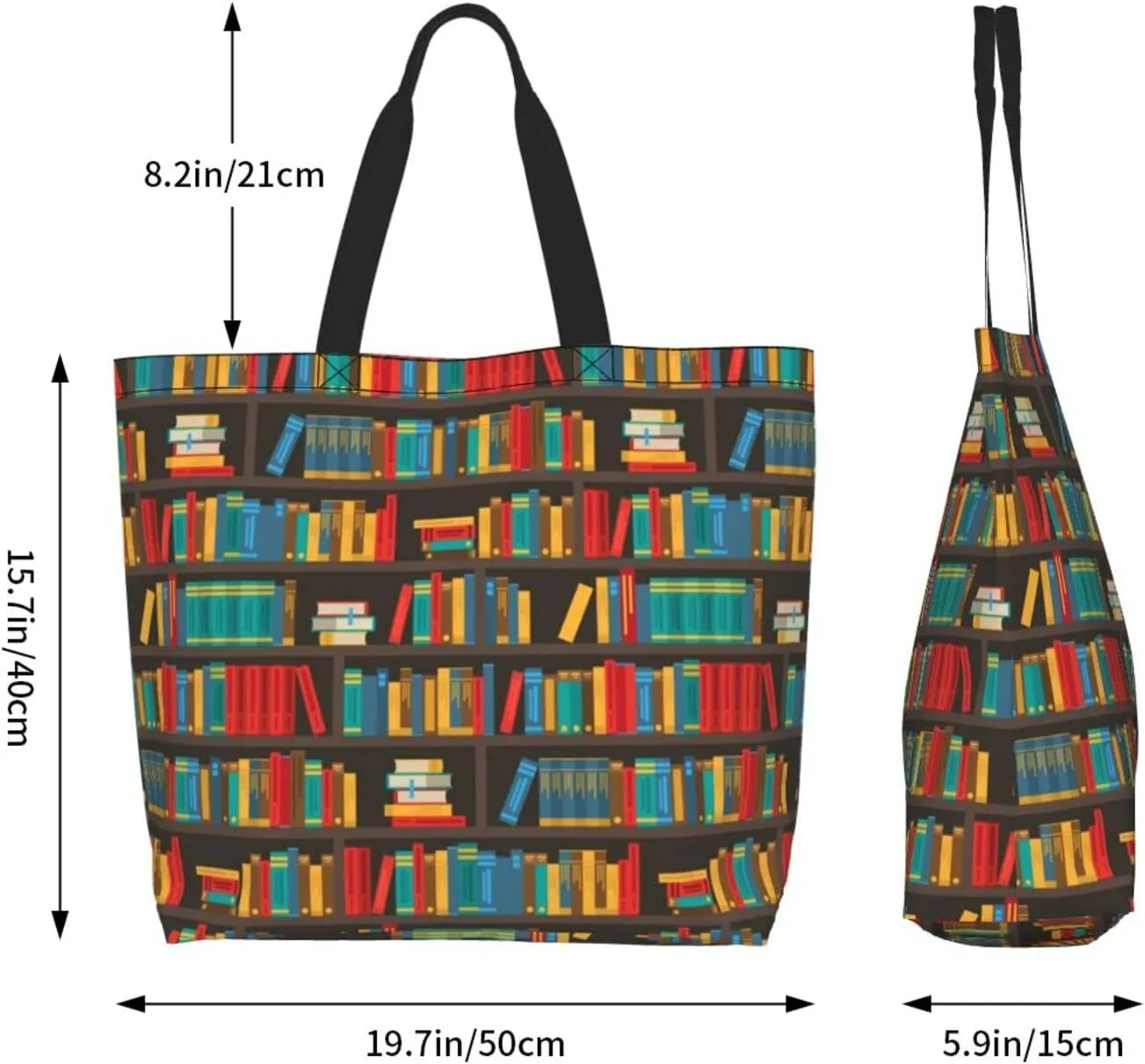 ASYG Books Tote Shoulder Bag Library Grocery Bags Storage Handle Shopping Bag Portable Cute Bag