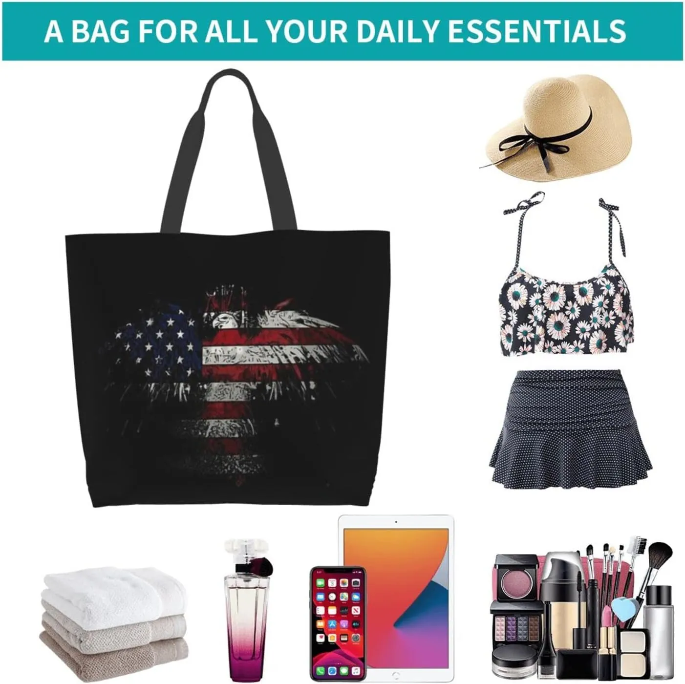 ASYG Chicago Shoulder Bag Chicago Flag Bags Storage Handle Shopping Bag Portable Chicago Bag