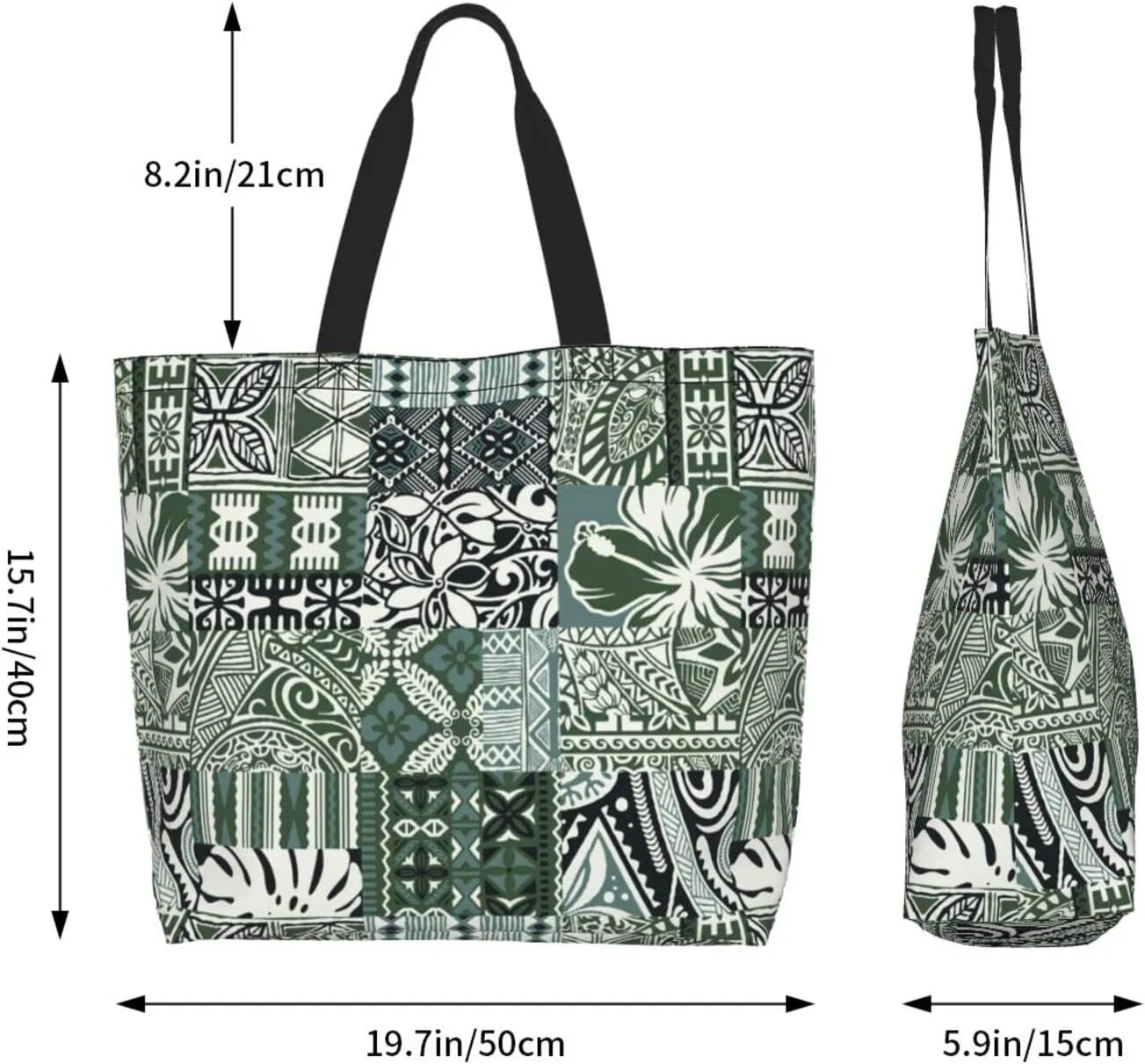 ASYG Hawaiian Flower Tote Shoulder Bag Tribe Pattern Grocery Bags Storage Handle Shopping Bag