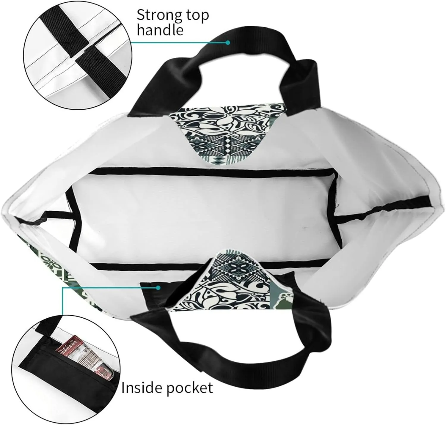 ASYG Hawaiian Flower Tote Shoulder Bag Tribe Pattern Grocery Bags Storage Handle Shopping Bag