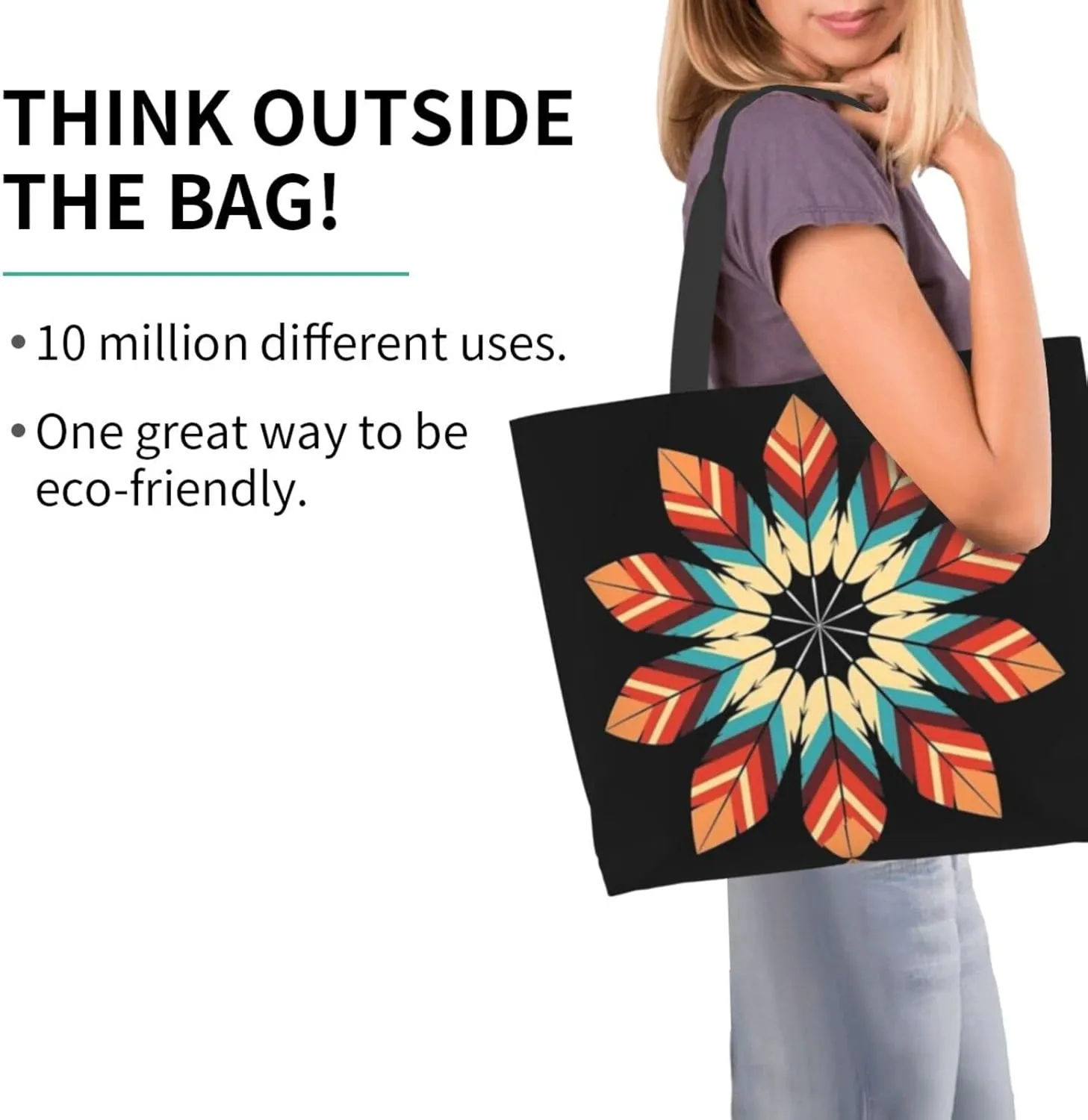 ASYG Native Tote Shoulder Bag Native American Grocery Bags Storage Handle Shopping Bag Portable Indian Bag