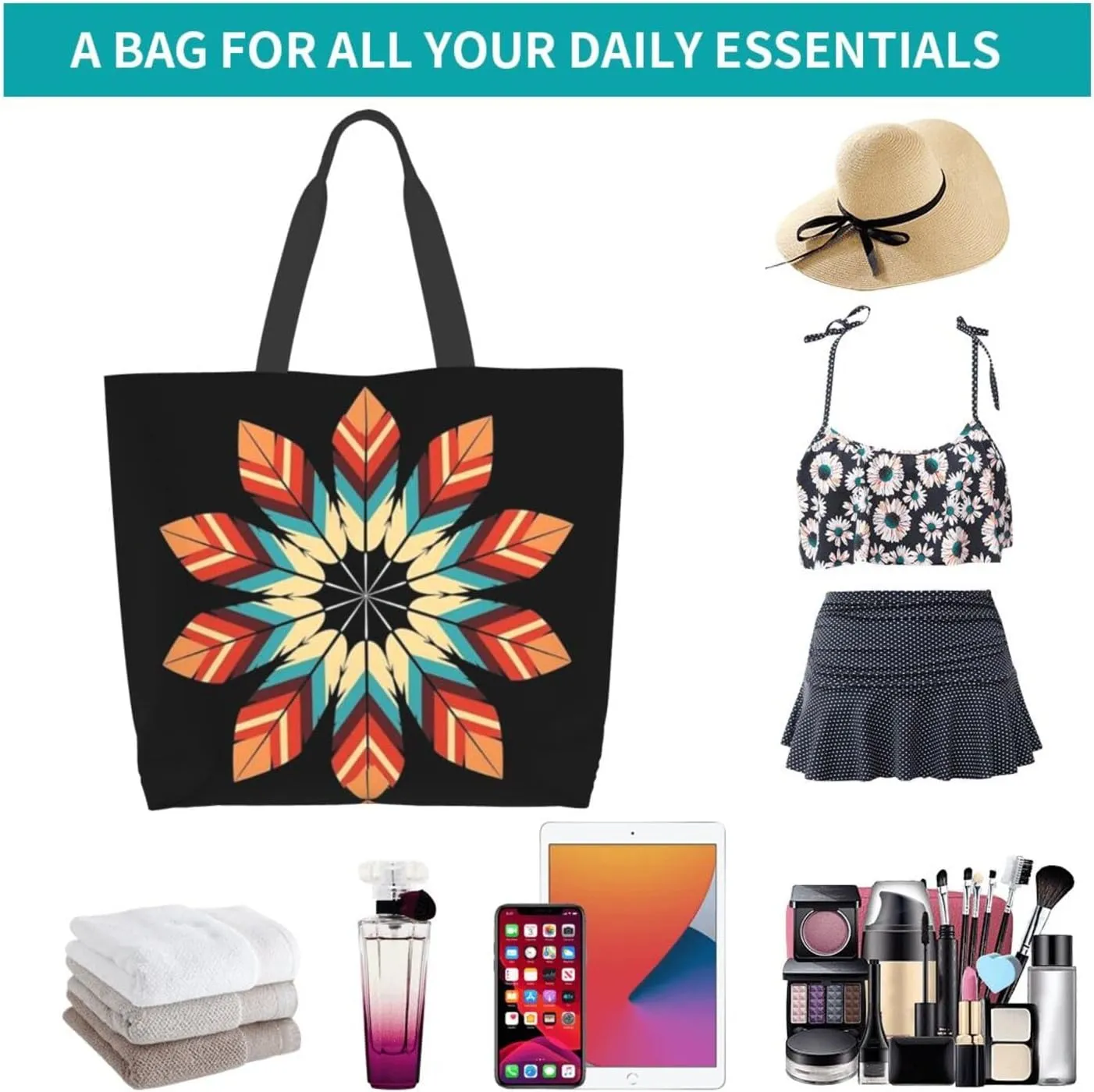 ASYG Native Tote Shoulder Bag Native American Grocery Bags Storage Handle Shopping Bag Portable Indian Bag