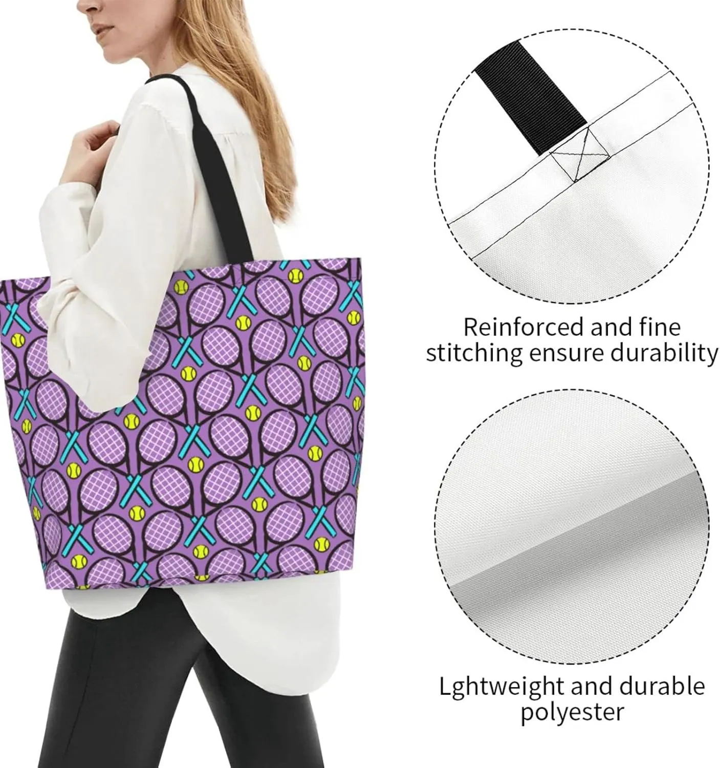 ASYG Tennis Tote Shoulder Bag Sport Grocery Bags Storage Handle Shopping Bag Tennis Portable Bag
