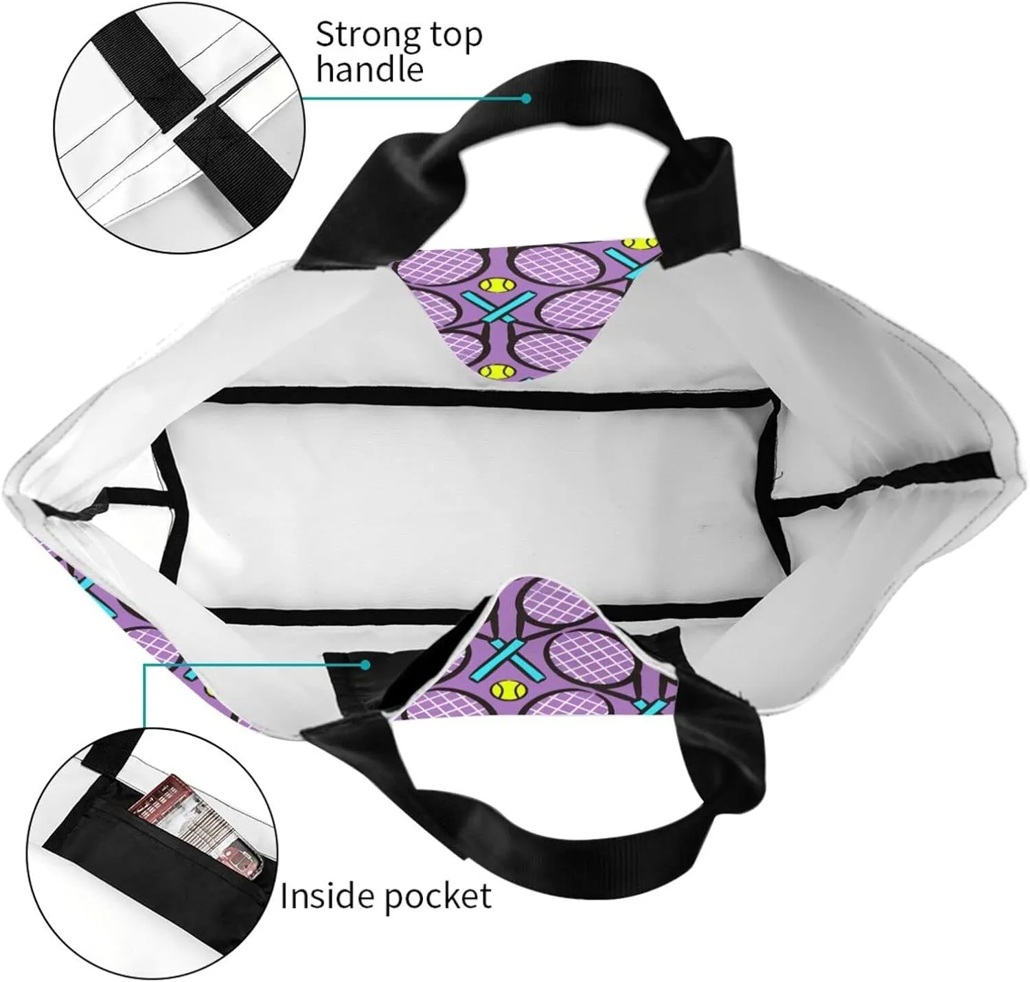 ASYG Tennis Tote Shoulder Bag Sport Grocery Bags Storage Handle Shopping Bag Tennis Portable Bag