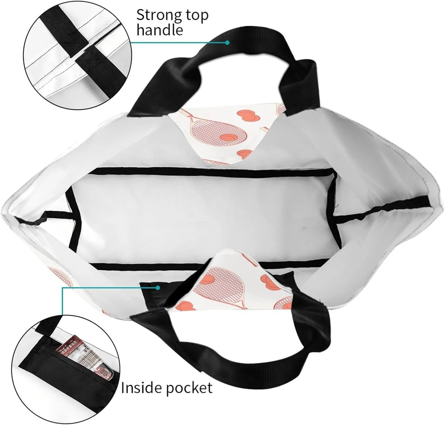 ASYG Tennis Tote Shoulder Bag Sport Grocery Bags Storage Handle Shopping Bag Tennis Portable Bag