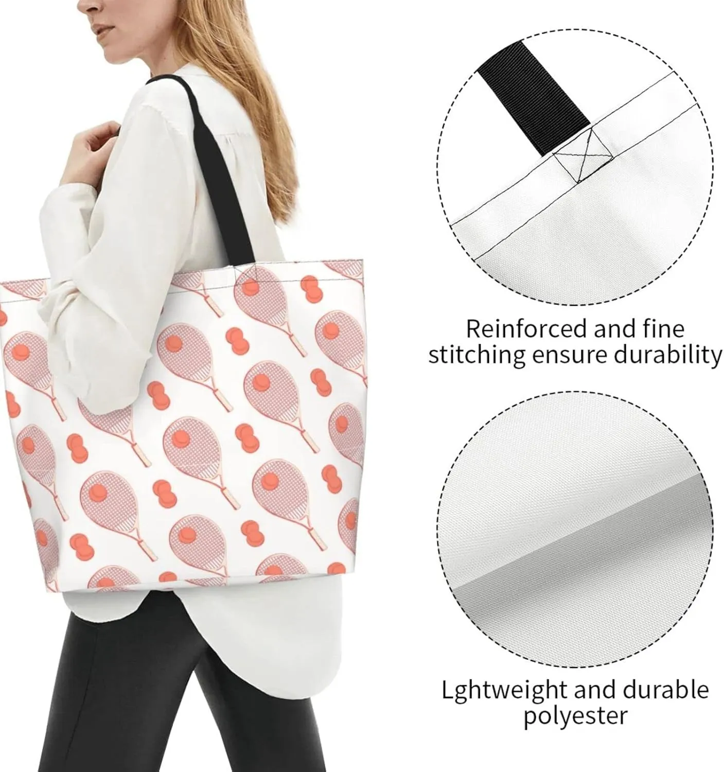 ASYG Tennis Tote Shoulder Bag Sport Grocery Bags Storage Handle Shopping Bag Tennis Portable Bag