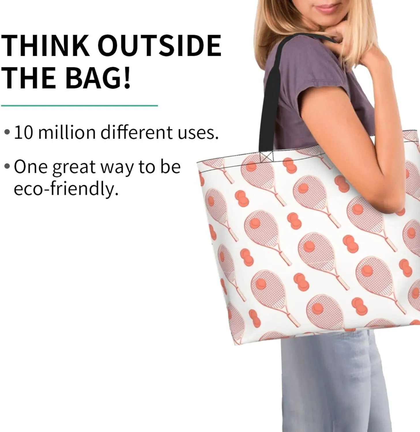 ASYG Tennis Tote Shoulder Bag Sport Grocery Bags Storage Handle Shopping Bag Tennis Portable Bag