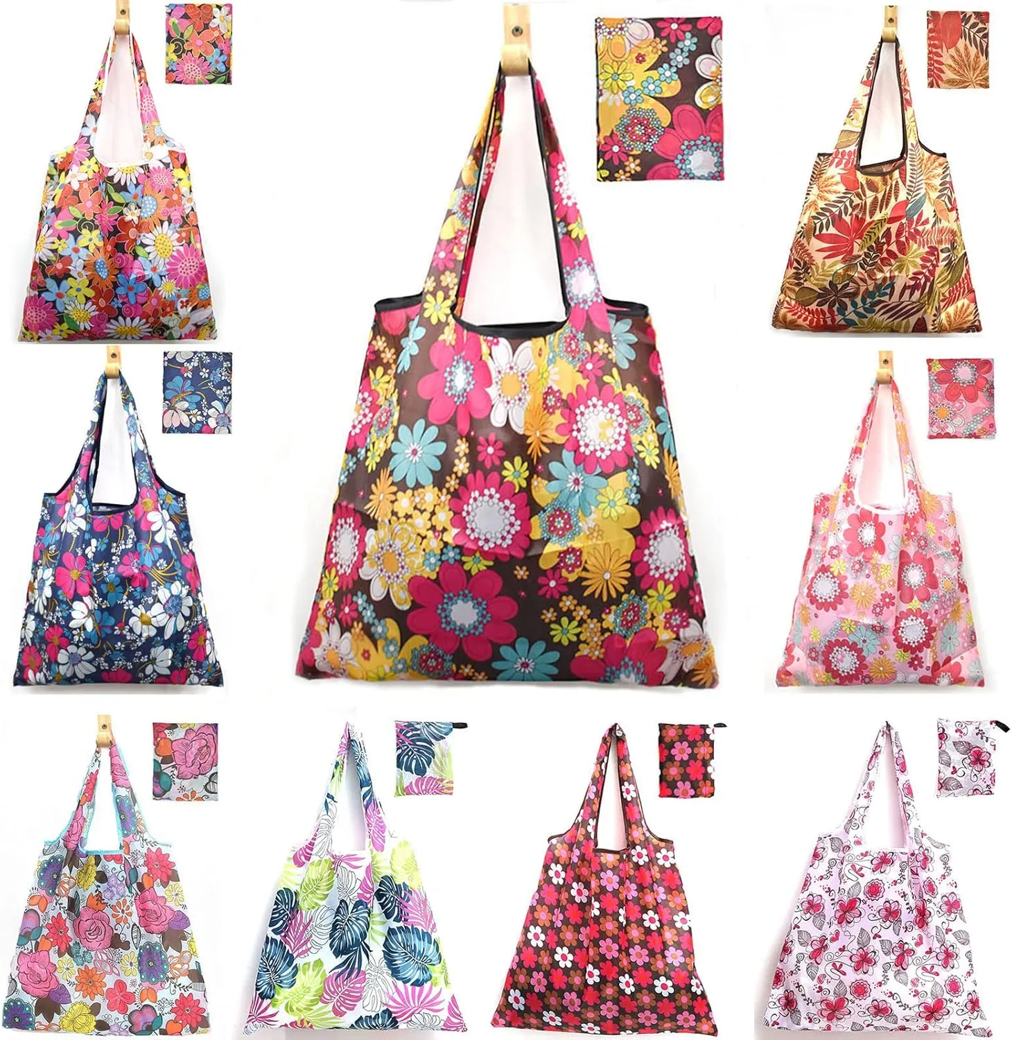 ATAMET Reusable Grocery Bags - 9 Pack Foldable Heavy Duty Envirosax Tote Bags - Waterproof Ripstop Fabric