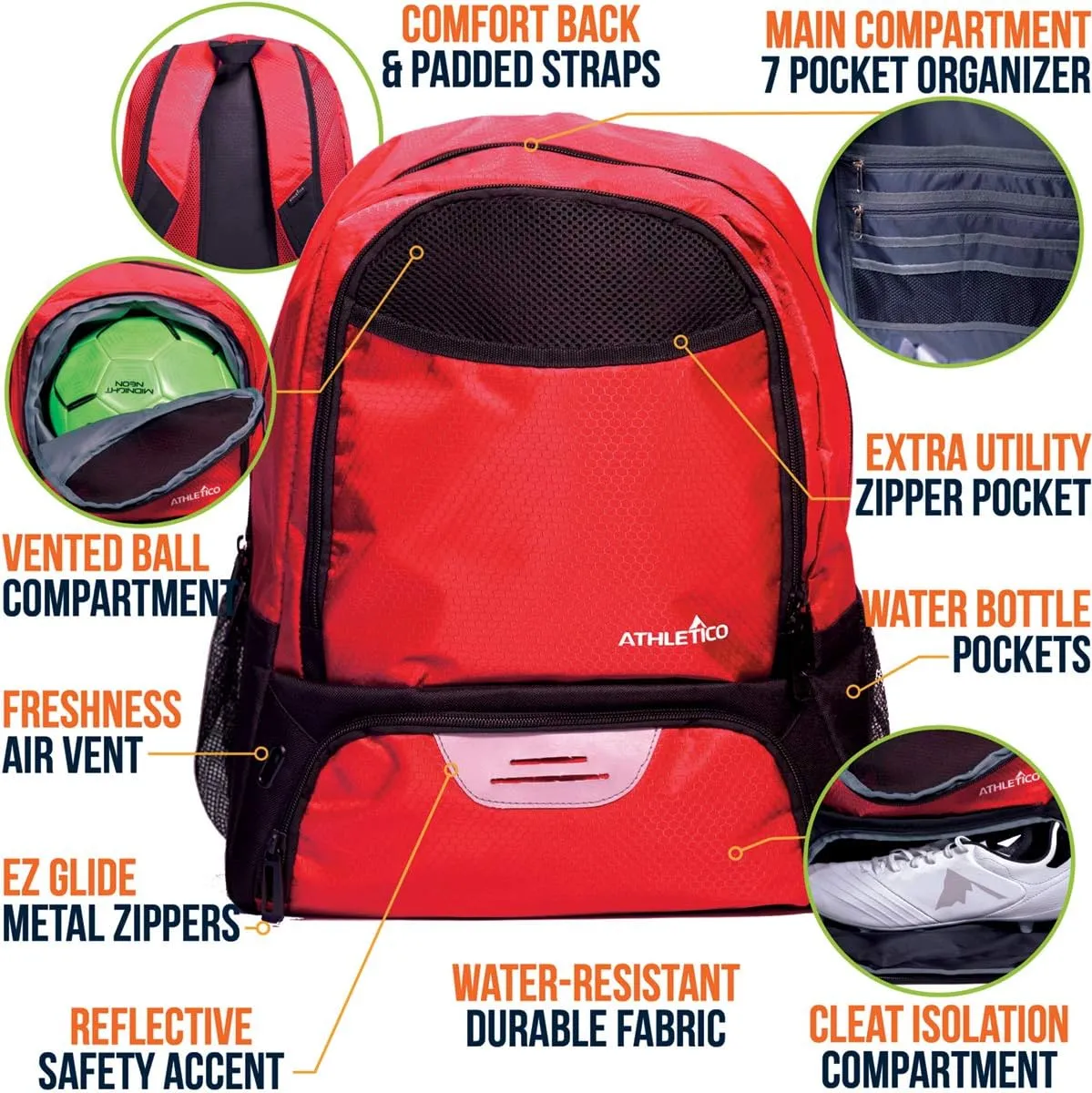 Athletico Youth Soccer Bag - Soccer Backpack & Bags for Basketball, Volleyball & Football | Includes Separate Cleat and Ball Compartment