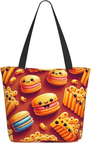 Augenstern Women Shoulder Bag Cheese-Macaron-Hamburger Foldable Tote Bag With Zipper Closure Casual Shopping Purse Daily Bag