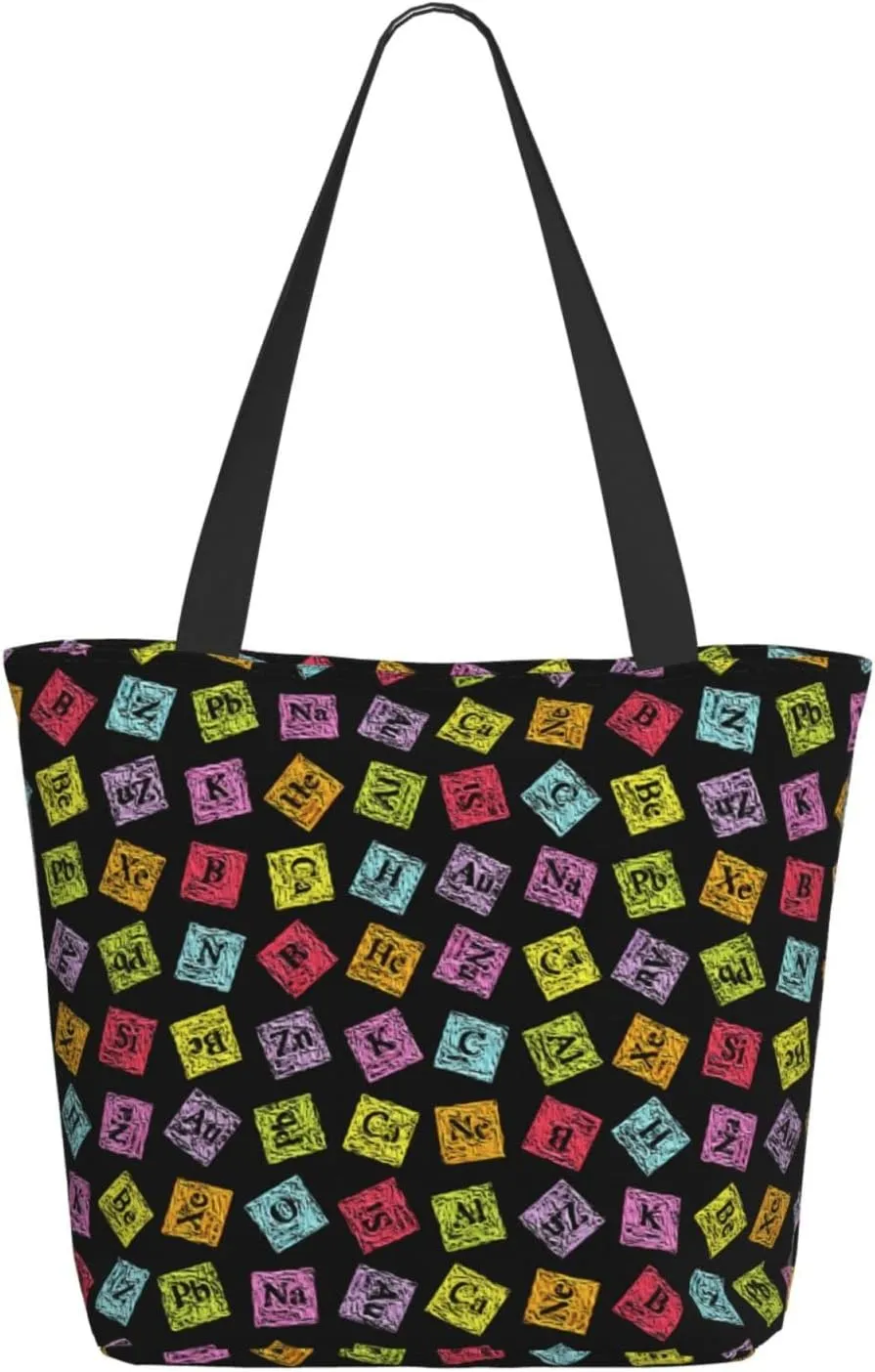 Augenstern Women Shoulder Bag Chemistry-Turvy-Periodic-Funny Foldable Tote Bag With Zipper Closure Casual Shopping Purse Daily Bag