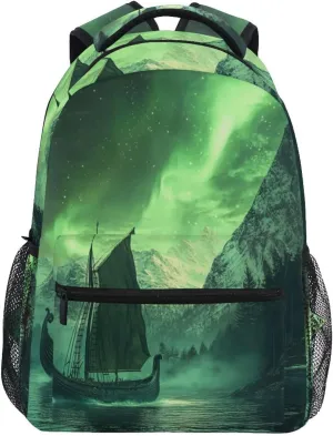 Aurora Boat Ship Lake View Backpack 3rd 4th 5th Grade School Bookbag Travel Laptop Daypack Bag Purse for Boys Girls Teens