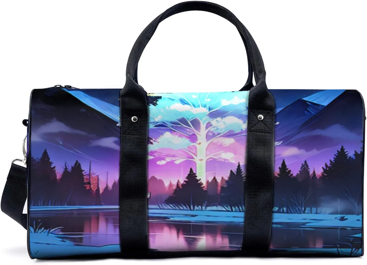 Aurora Forest White Pine Trees Fantasy Travel Duffel Bag for Woman Weekender Bag Man Tote Gym Bag Sport Gym Bag Hospital Bag for Labor and Delivery Overnight Bag Luggage Bag