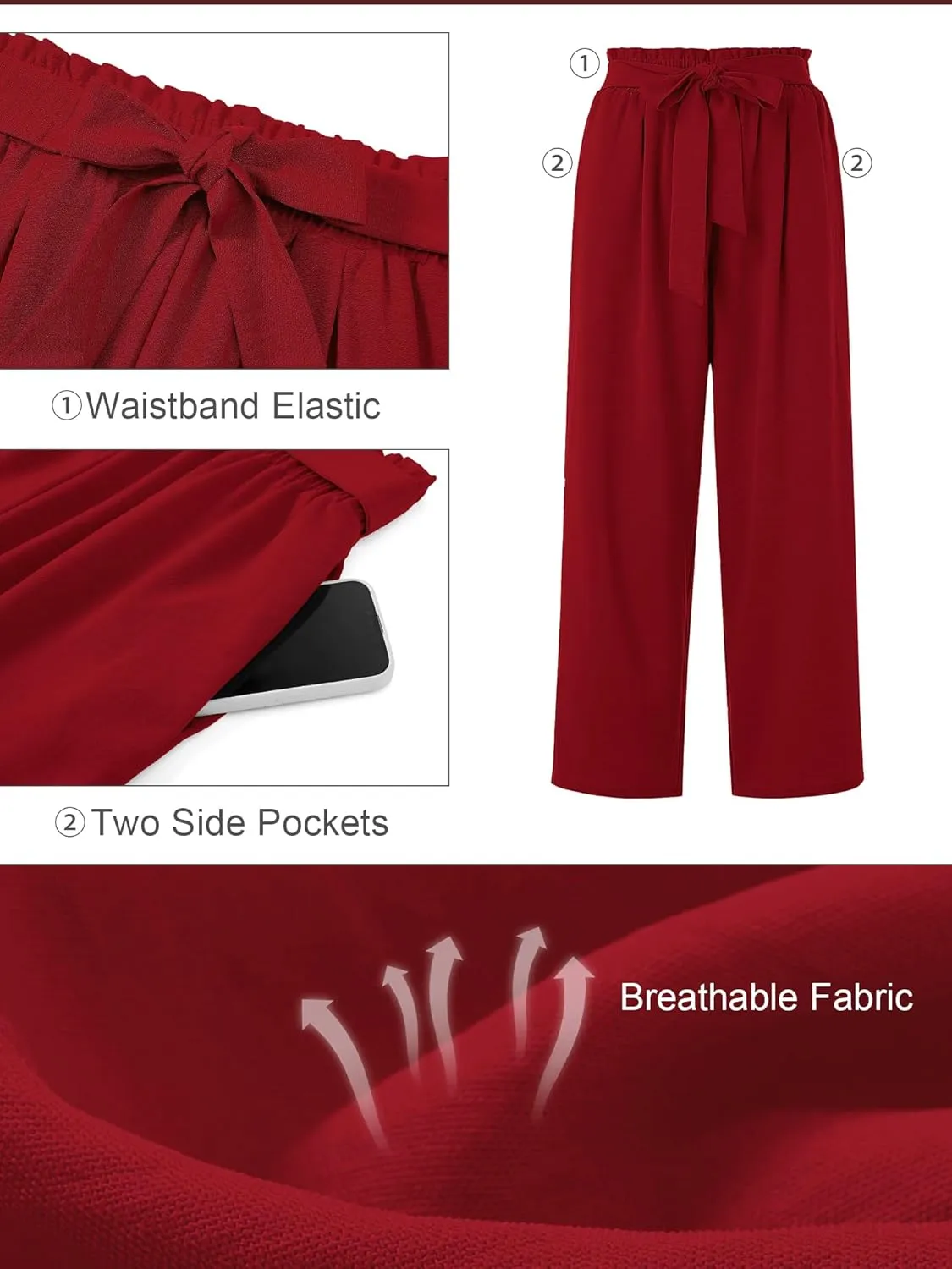 AusLook Women's Plus Size Wide Leg Lounge Pants with Pockets High Waisted Palazzo Adjustable Tie Knot Trousers