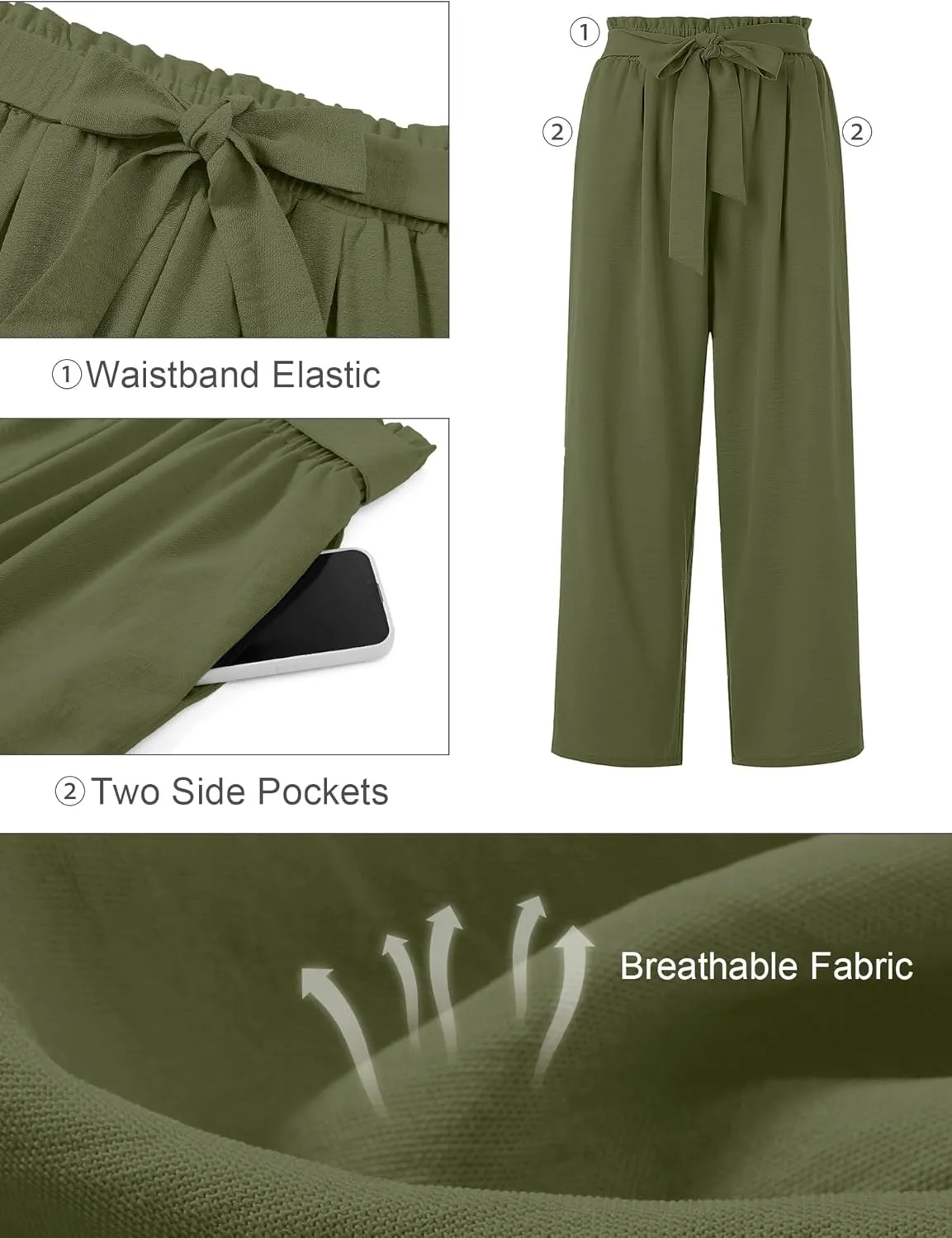 AusLook Women's Plus Size Wide Leg Lounge Pants with Pockets High Waisted Palazzo Adjustable Tie Knot Trousers