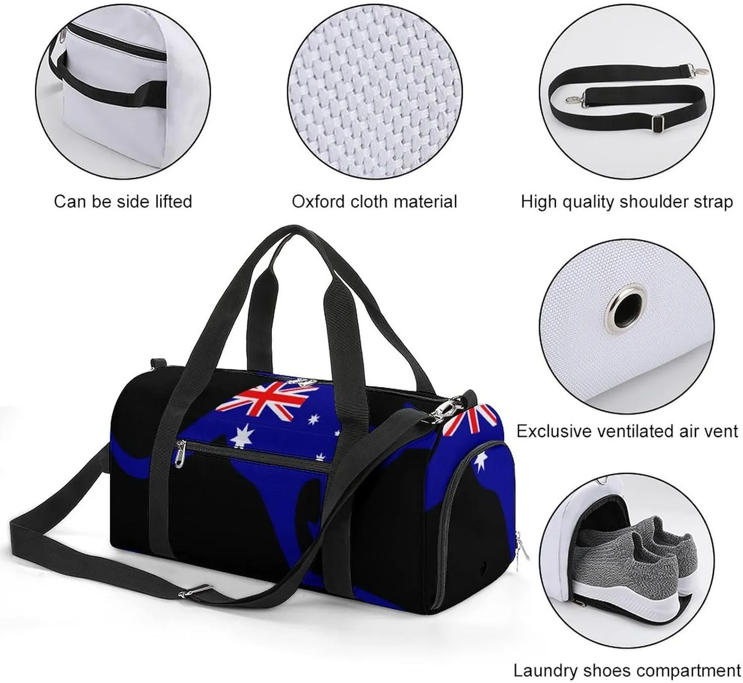 Australia Kangaroo with Flag Gym Bag-Workout Organizer with Water Resistant Compartments for Gym Lovers, style-41-7