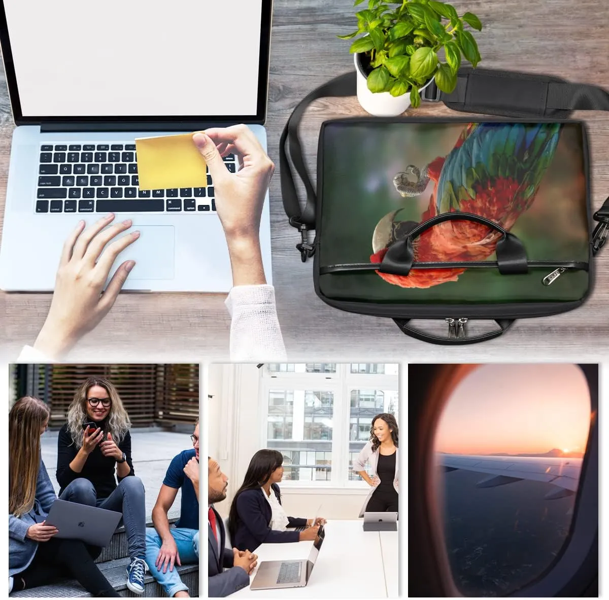 Autumn Forest Animals Birds Laptop Shoulder Messenger Bag Waterproof Laptop Briefcase with Handle and Padded Strap