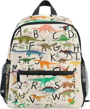 AUUXVA Alphabet Dinosaur Backpack for Kids, Neutral Preschool Toddler Bookbag Boy Girl, Childish Dino Kids Back Pack Kindergarten Children Bag Nursery Junior Primary Student Travel School Bag