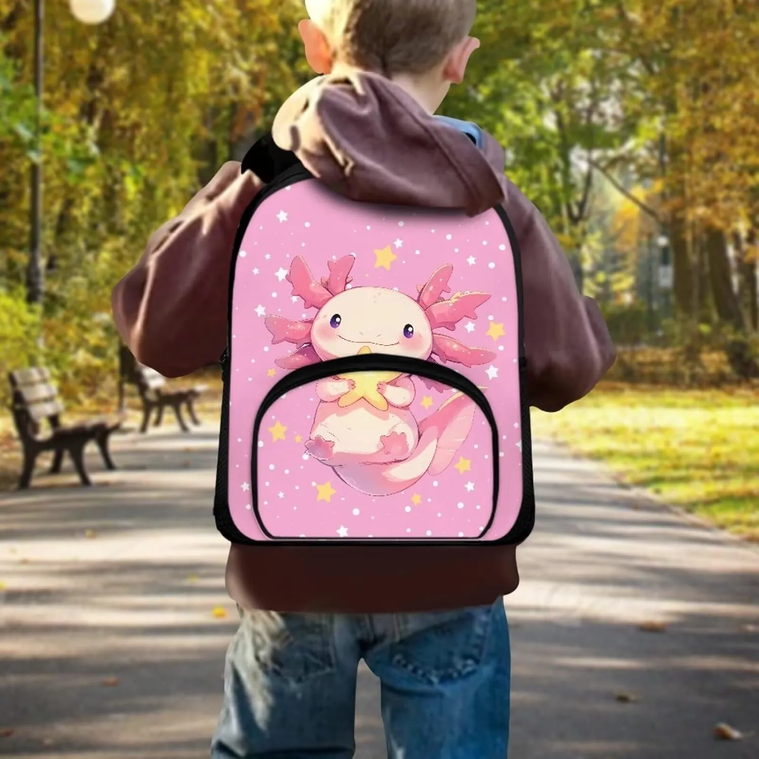 Axolotl Backpack for Girls 5-7 School Bag for Girl Portable Kids School Bag Large Capacity Tote Bag for School Aesthetic
