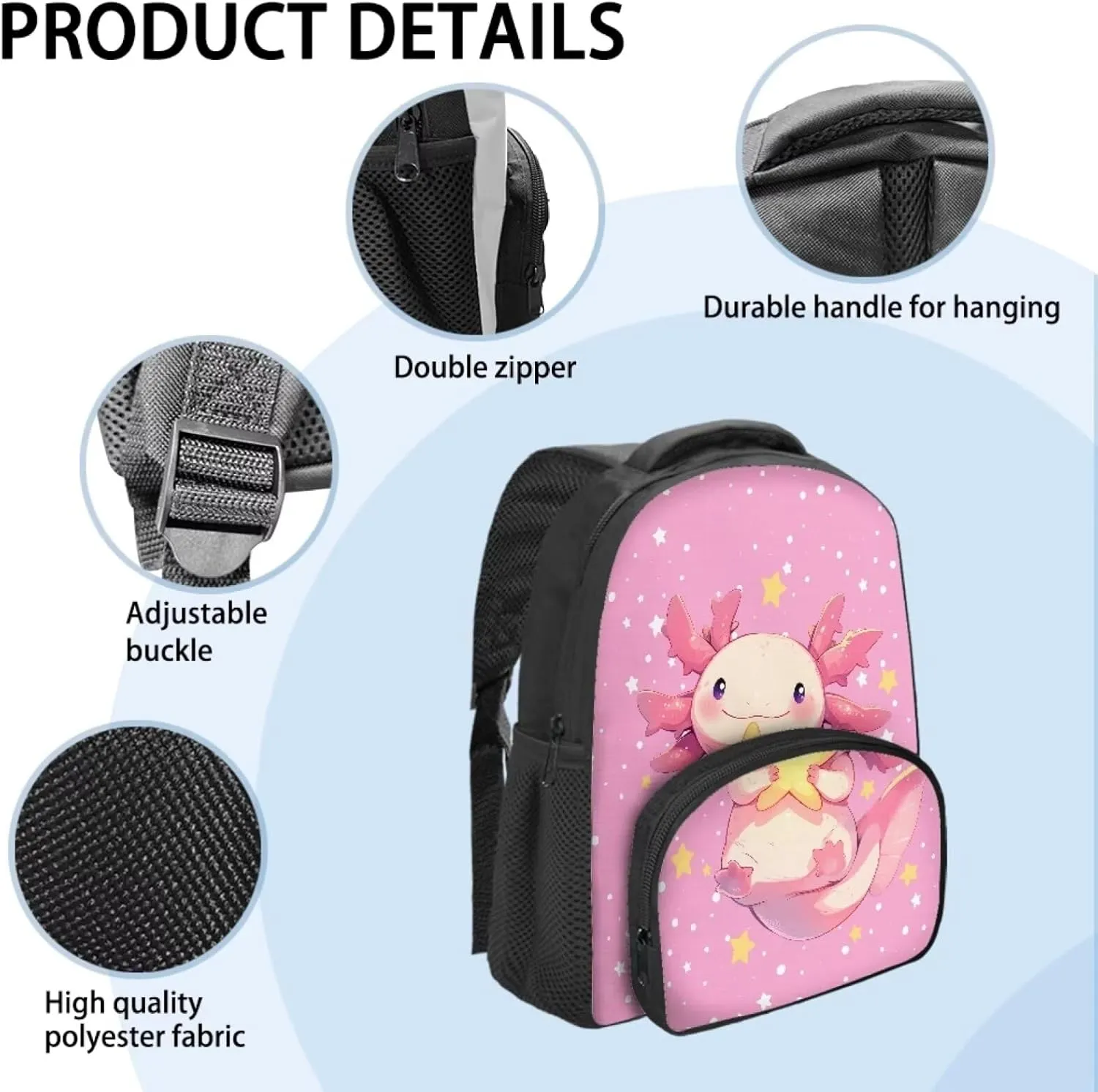 Axolotl Backpack for Girls 5-7 School Bag for Girl Portable Kids School Bag Large Capacity Tote Bag for School Aesthetic