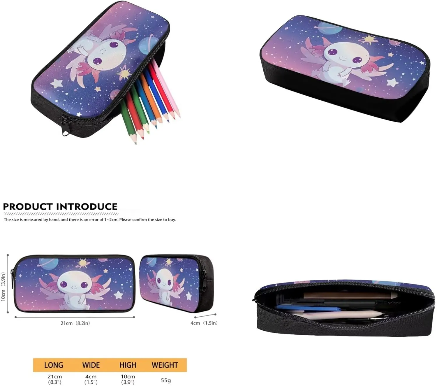 Axolotl Schoolbag Girls Elementary Backpack Girls 6Th Grade Large Capacity Shoulder Bag with Lunch Box Pencil Case Water Bottle Sleeve 4Pcs Set Bookbag for Camping Travel Sports