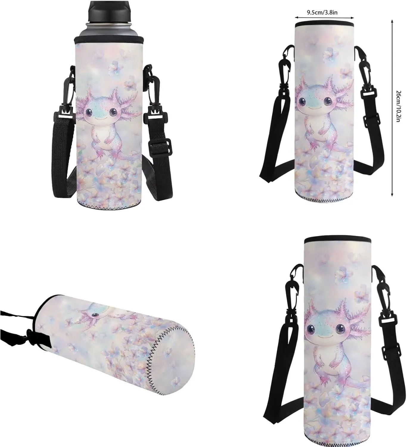Axolotl Teens Backpack Travel 4PCS School Backpack with Lunch Bag Pencil Case Water Bottle Sleeve Lightweight School Bookbag for Middle School with Large Compartment