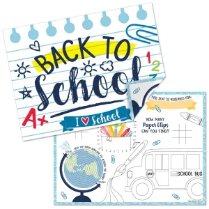 Back to School - Paper First Day of School Classroom Decorations Coloring Sheets - Activity Placemats - Set of 16