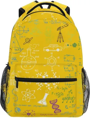 Backpack Daypack Shoulder Bag with Name Label Tag Yellow Science Concept Chemical Biology Geography Space Rucksack Bookbag Laptop Compartment