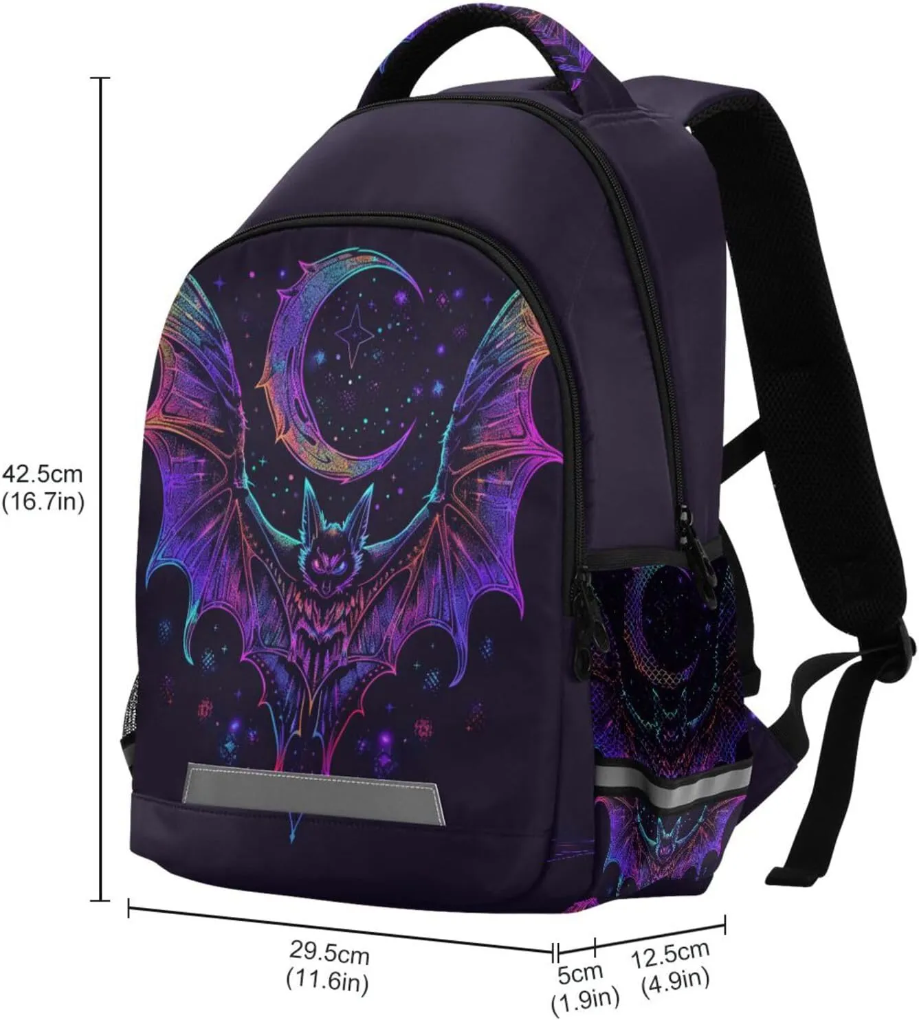 Backpack for Students Boys Girls Neon Bat Crescent School Bag Travel Daypack Rucksack