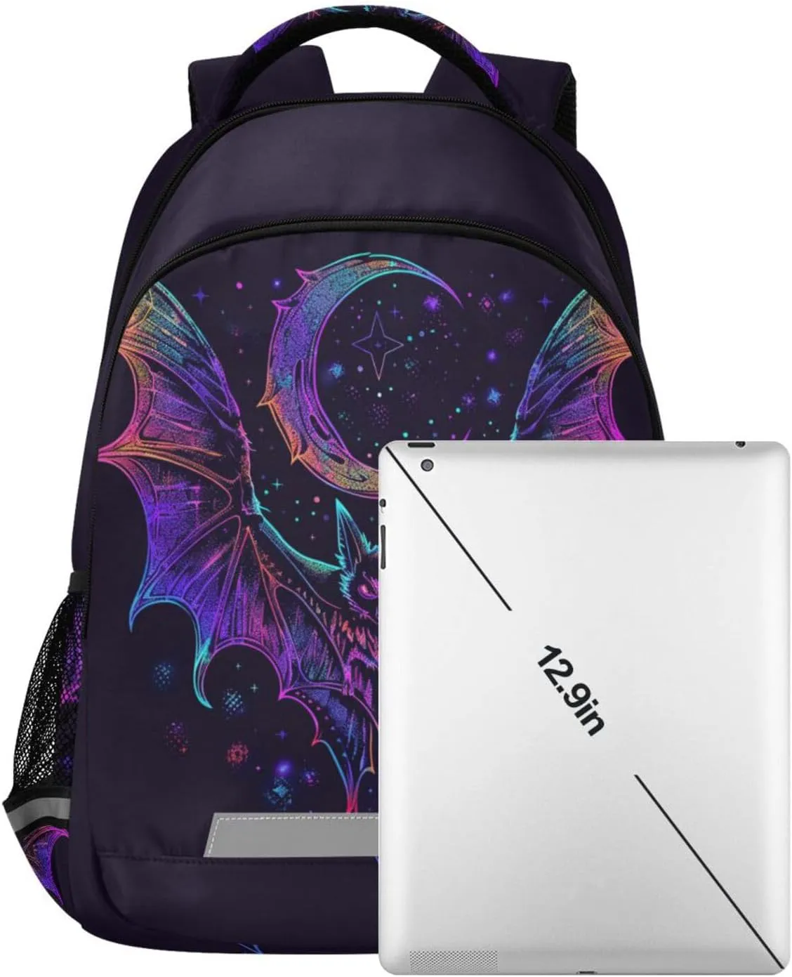 Backpack for Students Boys Girls Neon Bat Crescent School Bag Travel Daypack Rucksack