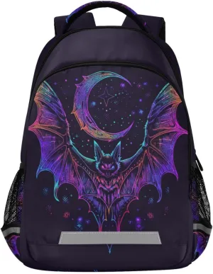 Backpack for Students Boys Girls Neon Bat Crescent School Bag Travel Daypack Rucksack