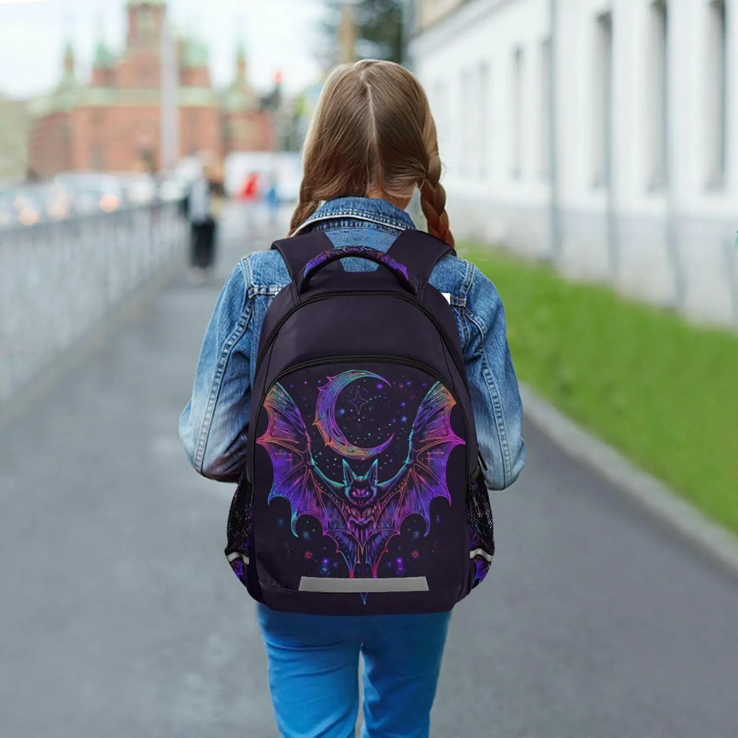Backpack for Students Boys Girls Neon Bat Crescent School Bag Travel Daypack Rucksack
