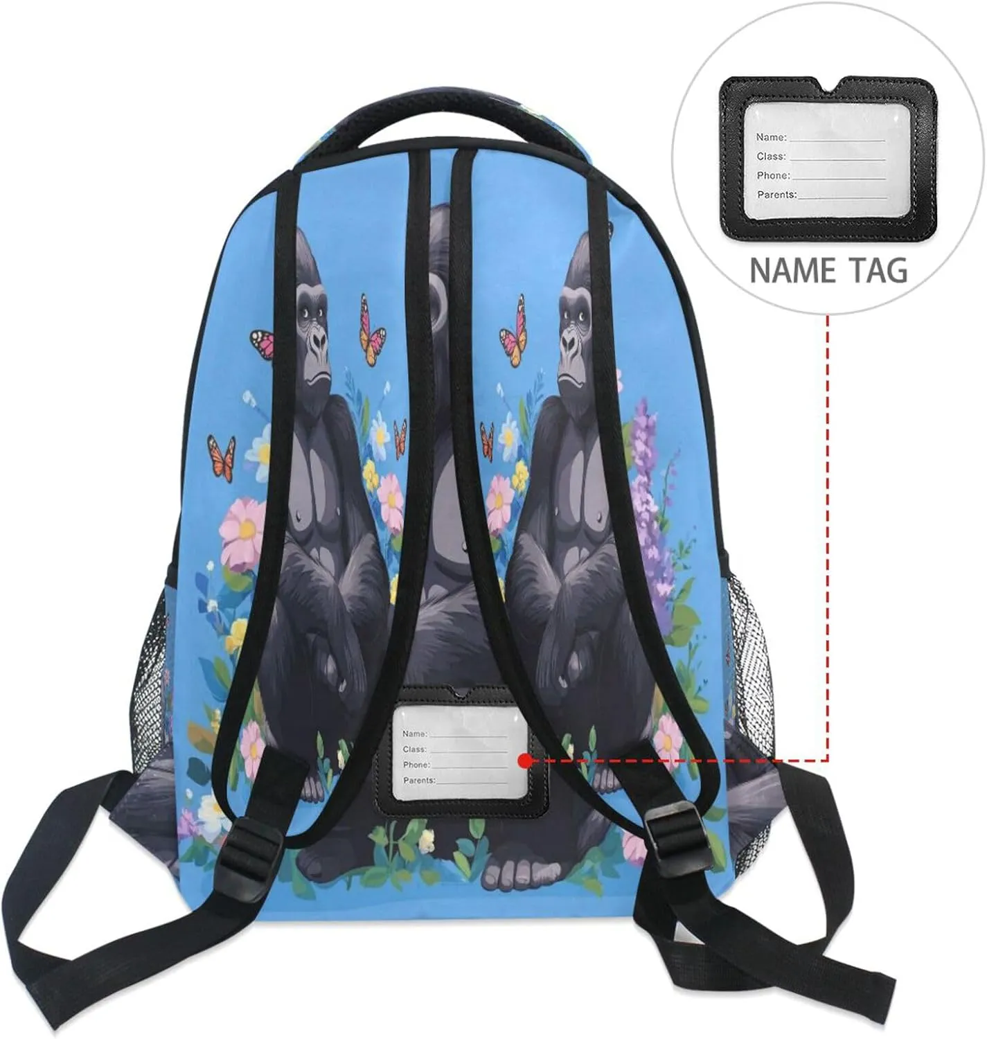 Backpack for Women Men Fashion Personal Backpack with Chest Strap for Travel Trip Cartoon Gorilla Royal Blue