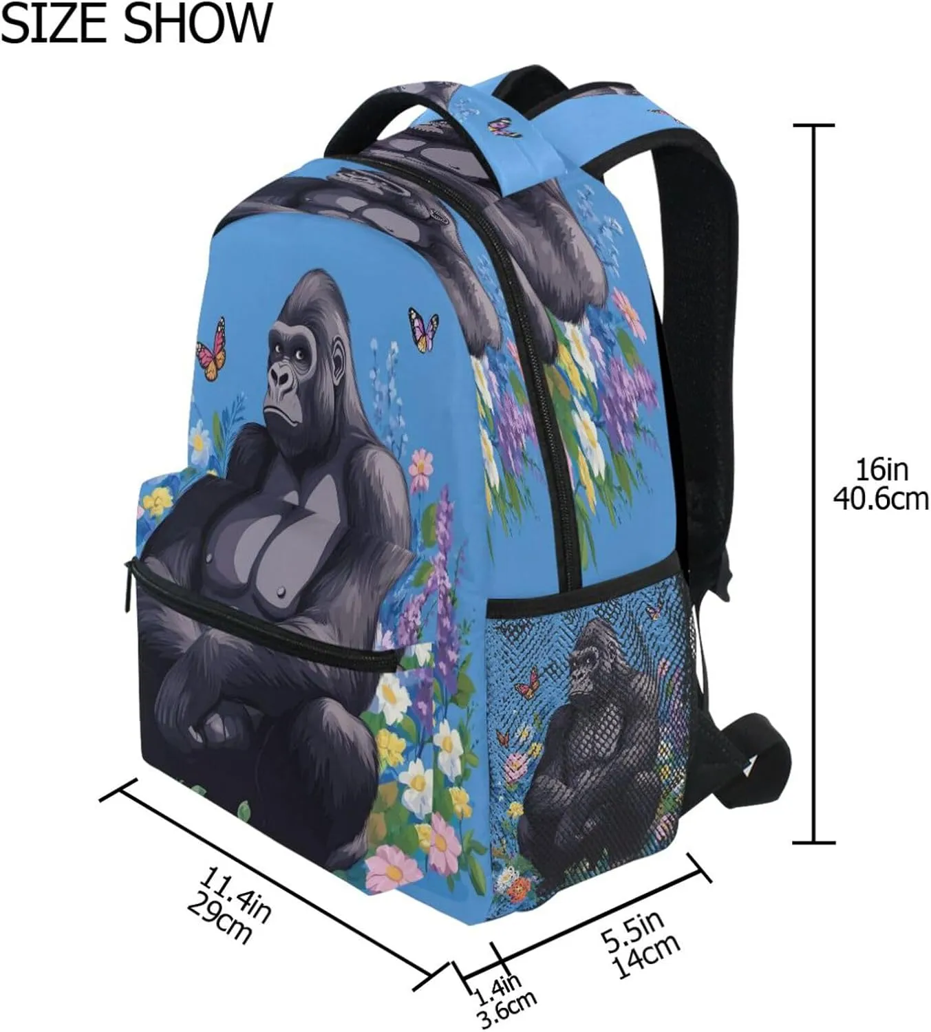 Backpack for Women Men Fashion Personal Backpack with Chest Strap for Travel Trip Cartoon Gorilla Royal Blue