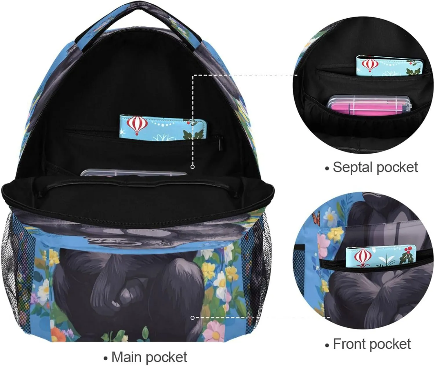 Backpack for Women Men Fashion Personal Backpack with Chest Strap for Travel Trip Cartoon Gorilla Royal Blue