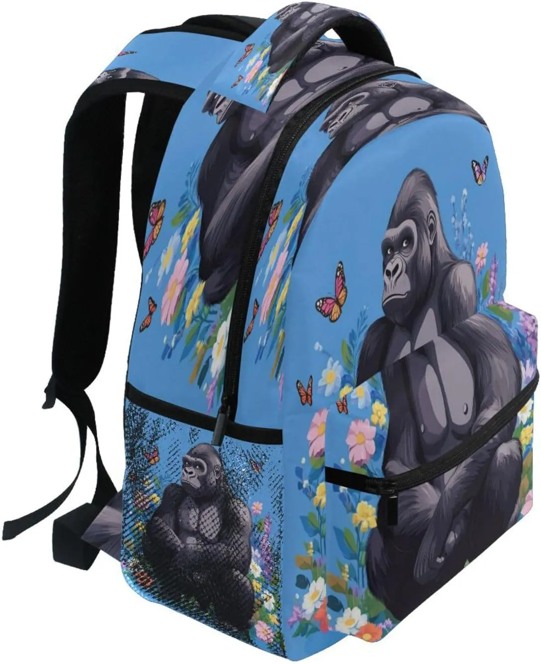 Backpack for Women Men Fashion Personal Backpack with Chest Strap for Travel Trip Cartoon Gorilla Royal Blue