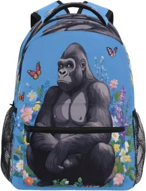 Backpack for Women Men Fashion Personal Backpack with Chest Strap for Travel Trip Cartoon Gorilla Royal Blue