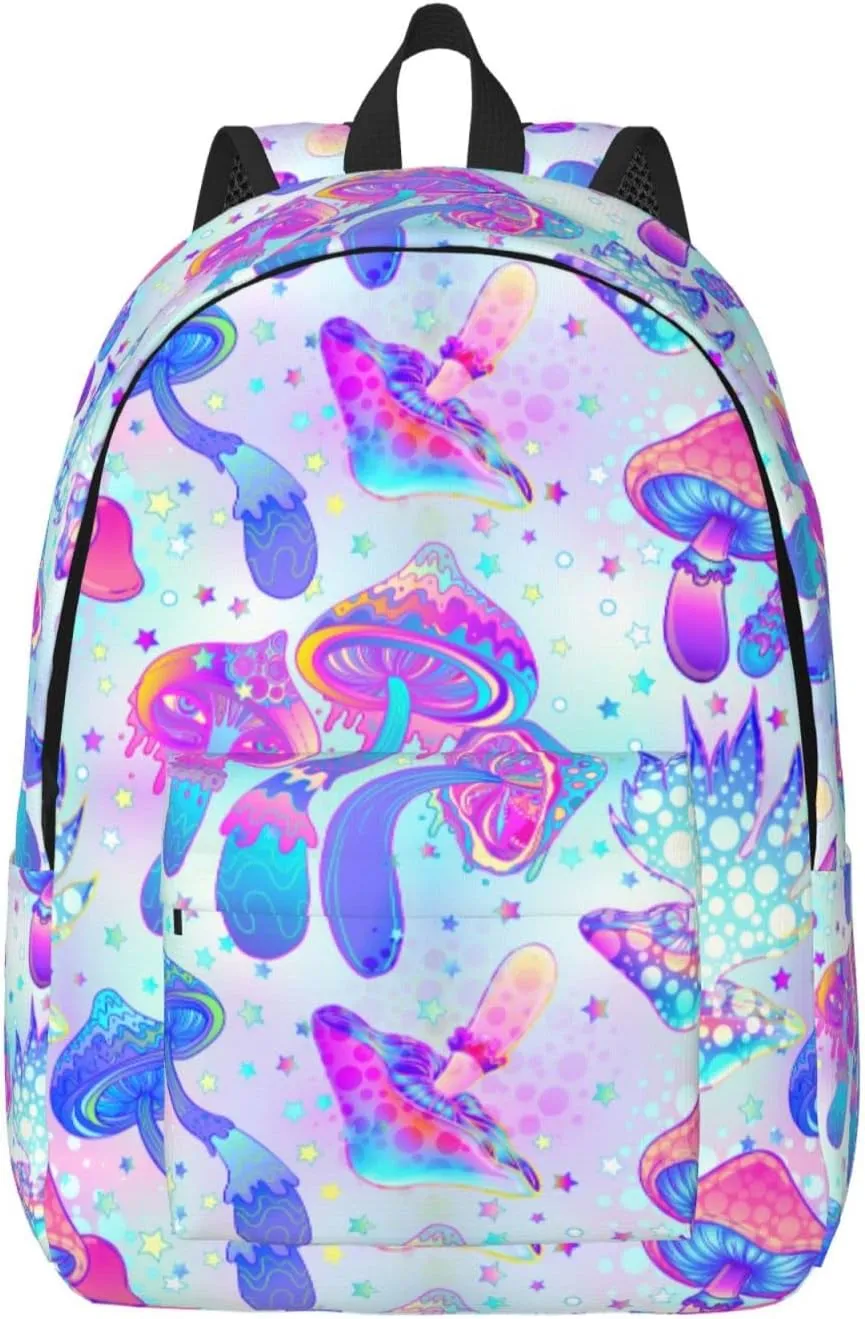 Backpack Magic Mushroom Trippy Hippie Bright Laptop Rucksack School Bookbag Casual Daypack for 3th 4th 5th Student Teens Travel Hiking 16 Inch