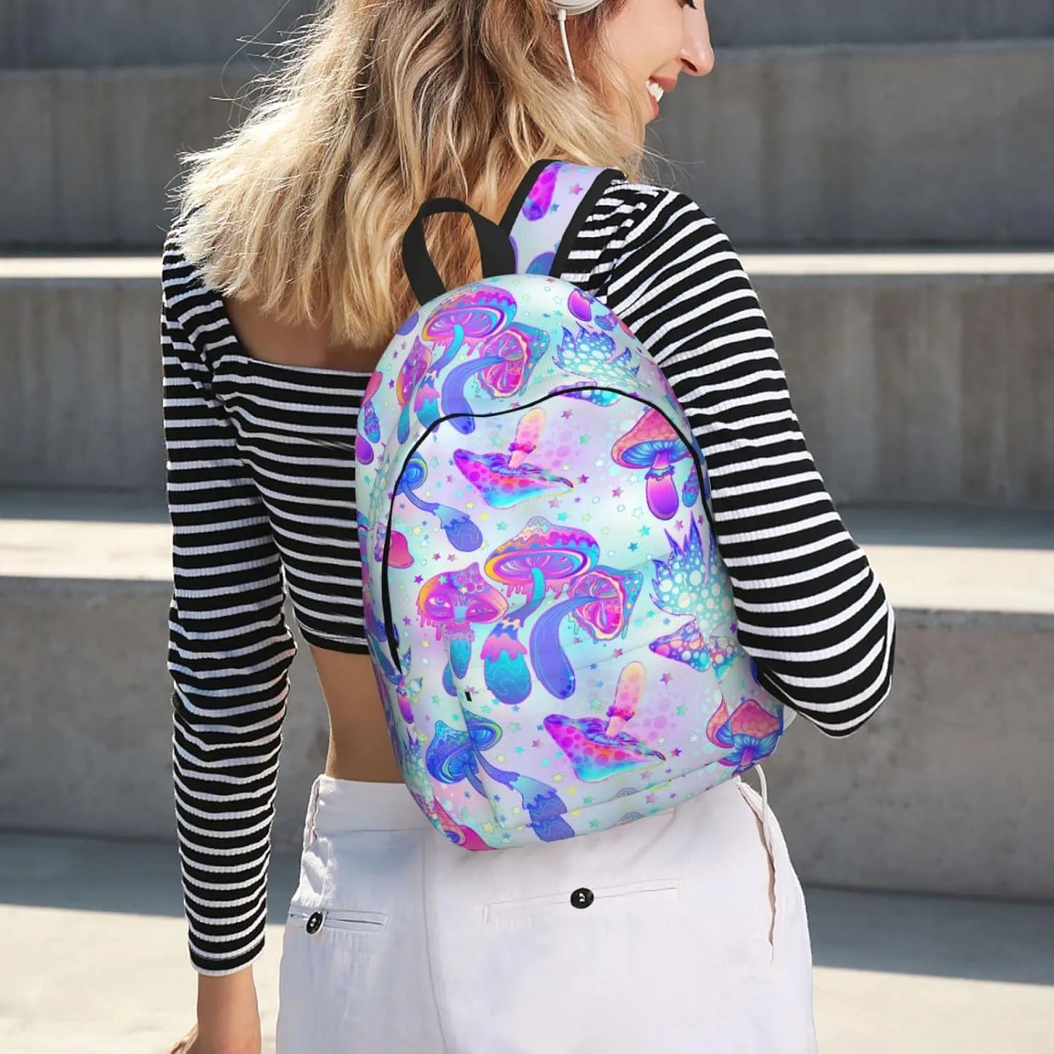 Backpack Magic Mushroom Trippy Hippie Bright Laptop Rucksack School Bookbag Casual Daypack for 3th 4th 5th Student Teens Travel Hiking 16 Inch