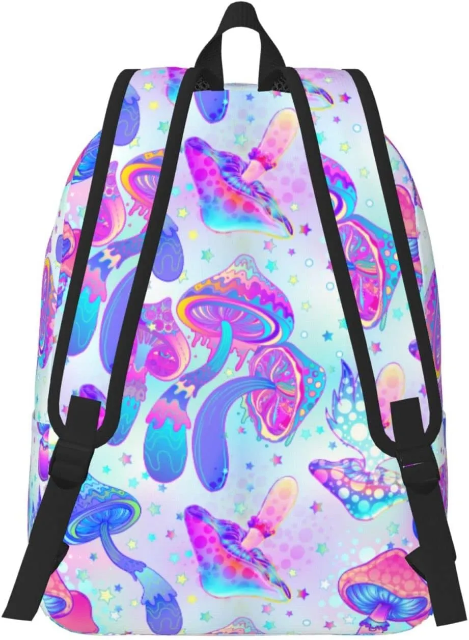 Backpack Magic Mushroom Trippy Hippie Bright Laptop Rucksack School Bookbag Casual Daypack for 3th 4th 5th Student Teens Travel Hiking 16 Inch
