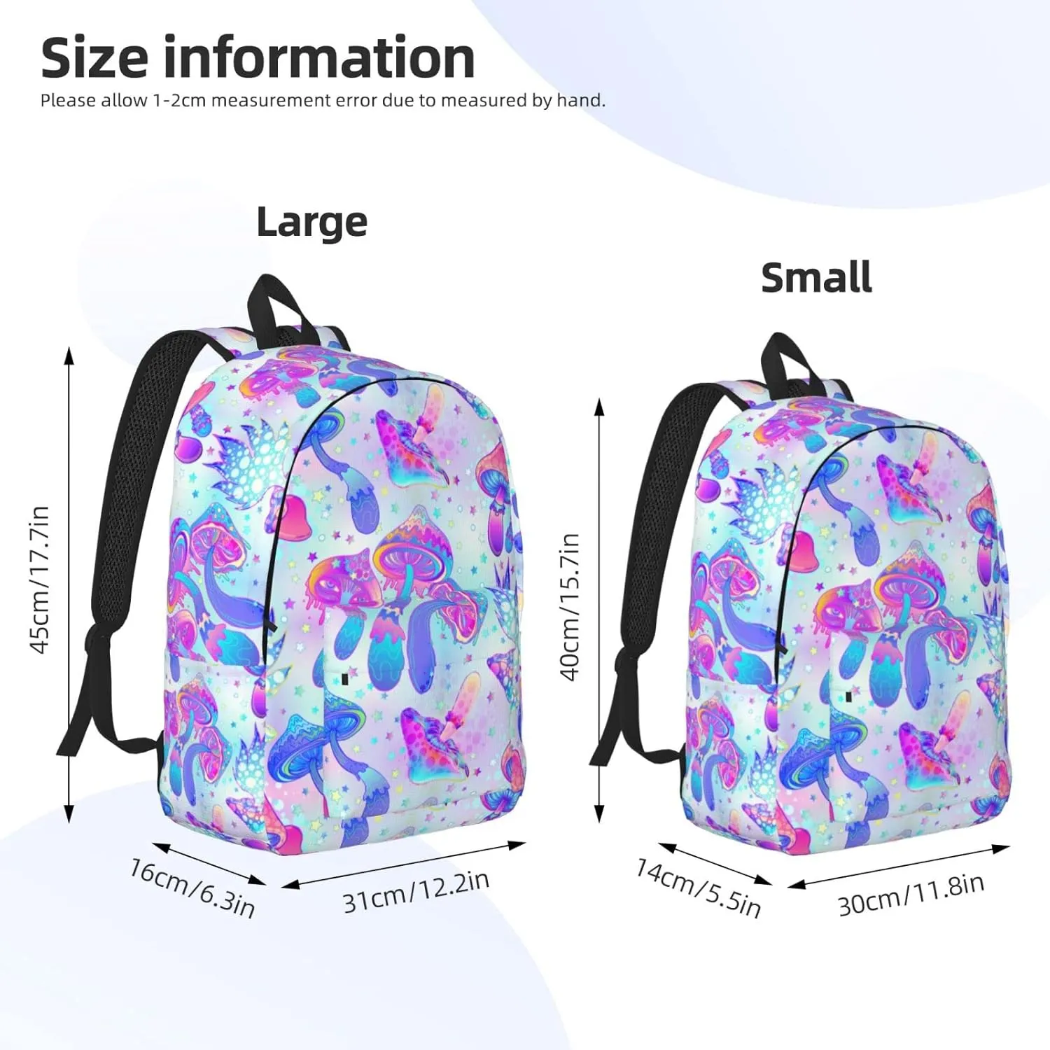 Backpack Magic Mushroom Trippy Hippie Bright Laptop Rucksack School Bookbag Casual Daypack for 3th 4th 5th Student Teens Travel Hiking 16 Inch