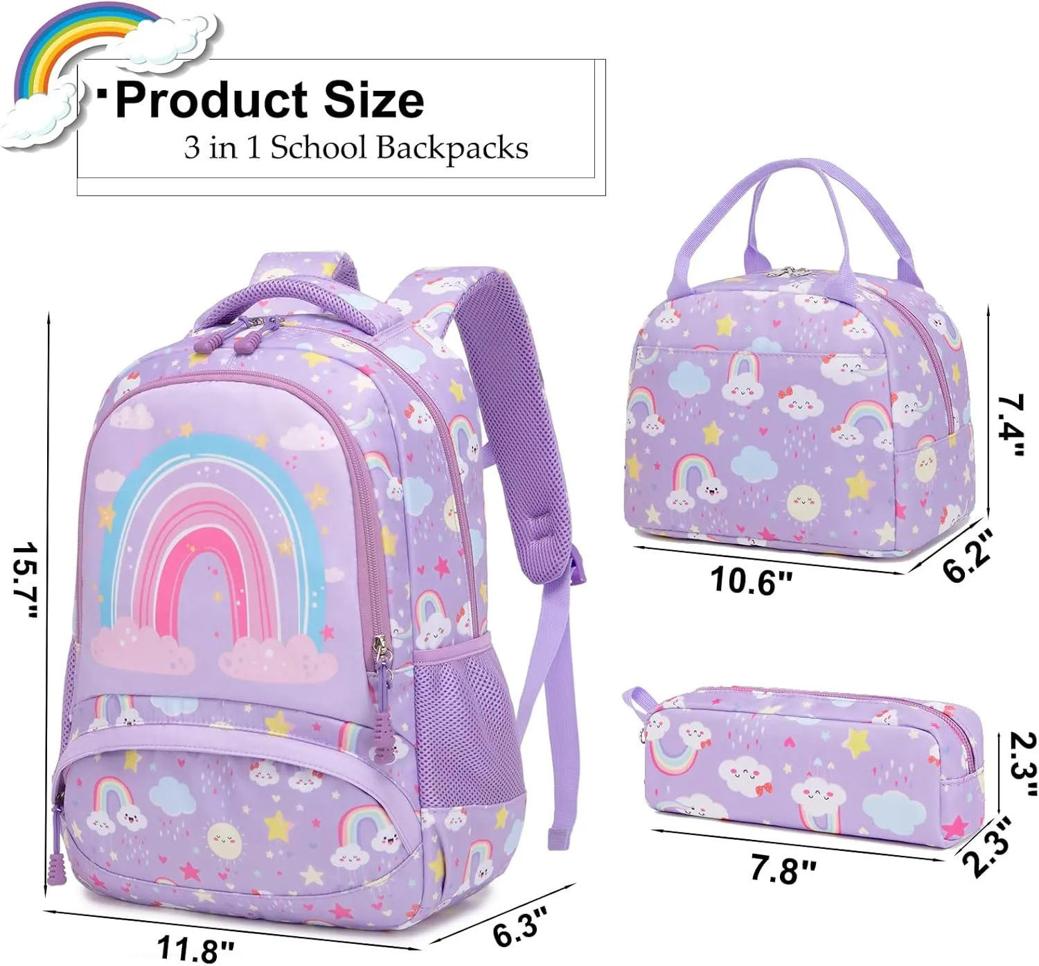 Backpack Unicorn for Girls School Preschool Backpack for Girls 3 IN 1 School Bookpack Set with Lunch Bag Pencil Bag