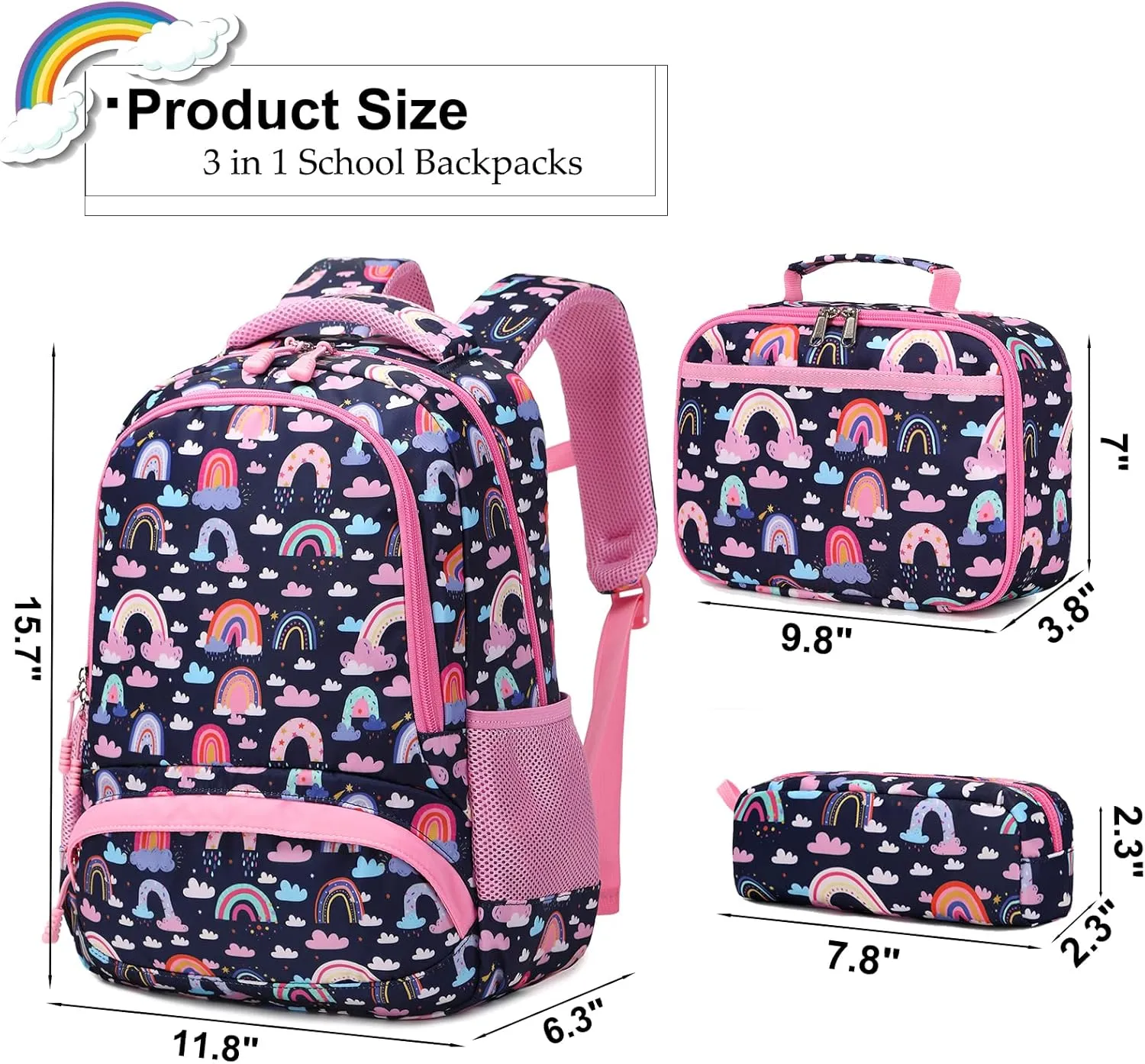 Backpack Unicorn for Girls School Preschool Backpack for Girls 3 IN 1 School Bookpack Set with Lunch Bag Pencil Bag