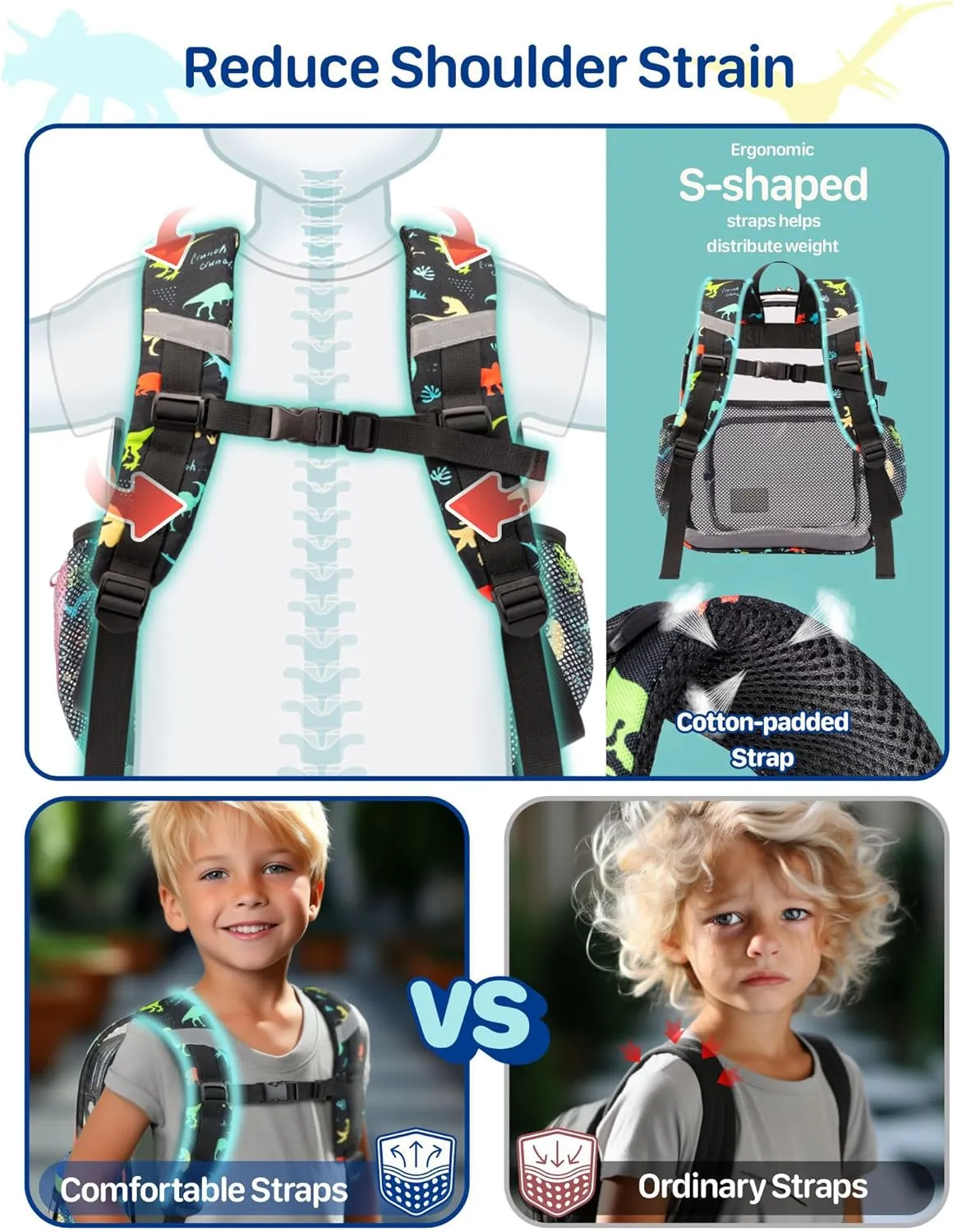Bagseri Clear Backpack for Boys - 15 Inch Clear Bookbag for Kids Aged 3 to 8 Heavy Duty See Through Backpack for School, Safe with Reflective Strip, Black Dinosaur