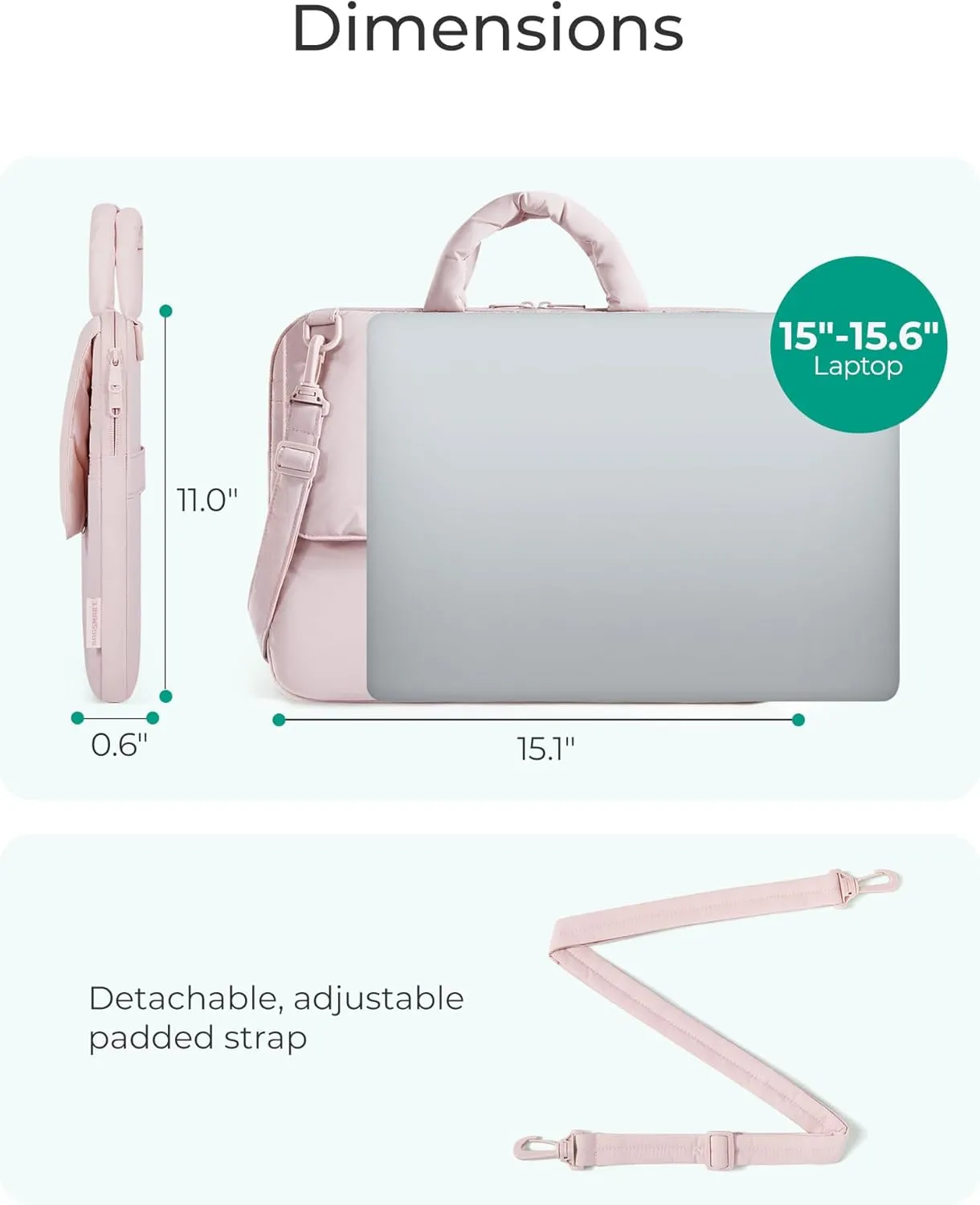BAGSMART 13-14 Inch Laptop Case Sleeve, Protective Lightweight Puffy Laptop Bag with strap for MacBook Air/Pro, Shockproof Water Resistant Laptop Cover Compatible for 13.3 Dell HP Lenovo Asus, Pink
