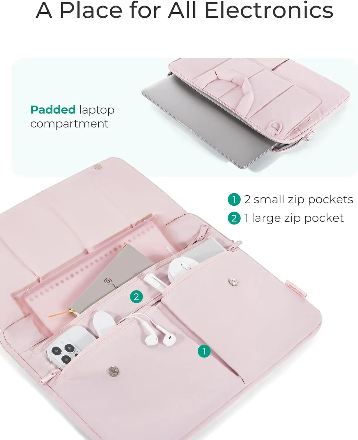 BAGSMART 13-14 Inch Laptop Case Sleeve, Protective Lightweight Puffy Laptop Bag with strap for MacBook Air/Pro, Shockproof Water Resistant Laptop Cover Compatible for 13.3 Dell HP Lenovo Asus, Pink